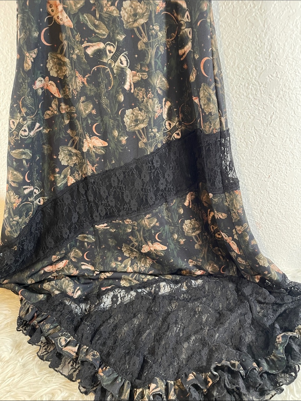 Cosmic Aura Celestial Moth Lace Asymmetrical Midaxi Slip Dress Size Small NEW - Picture 6 of 10